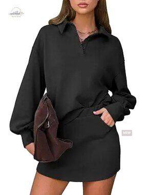 X-Small Long Sleeve Polo Sweatshirt Skort Set Workout Tennis Travel